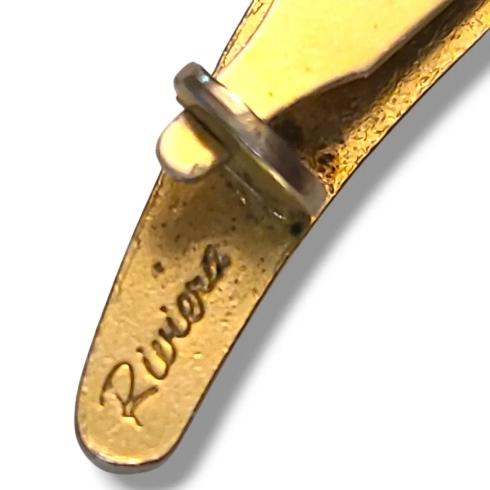 Vintage Rivera Gold Tone‎ Curved Metal Barrette Hair Clip Signed 3